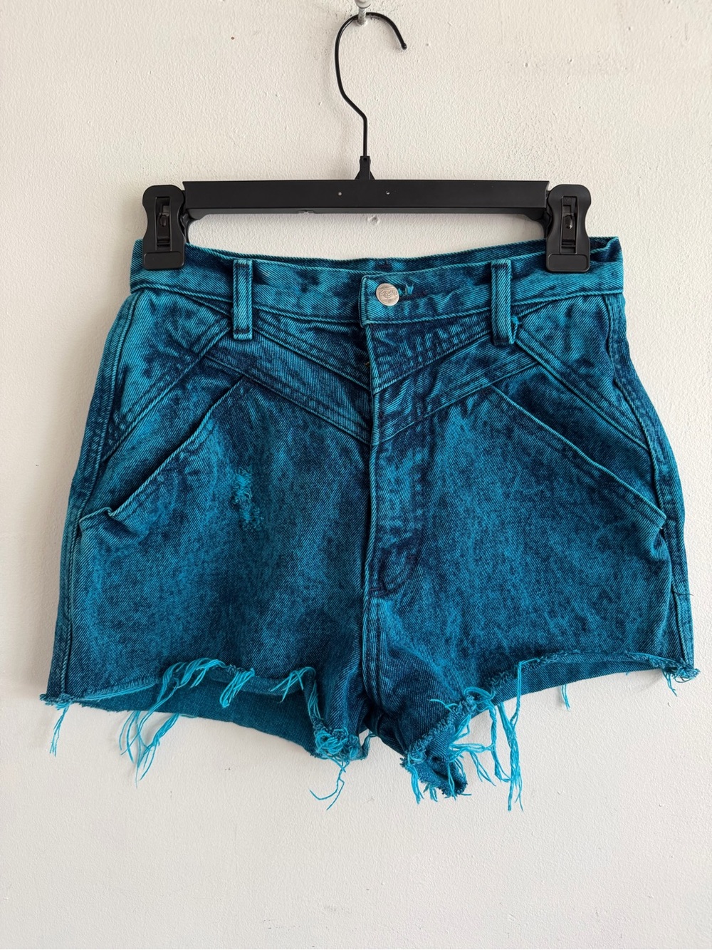 Roper Teal Acid-Wash High-Rise Denim Shorts
